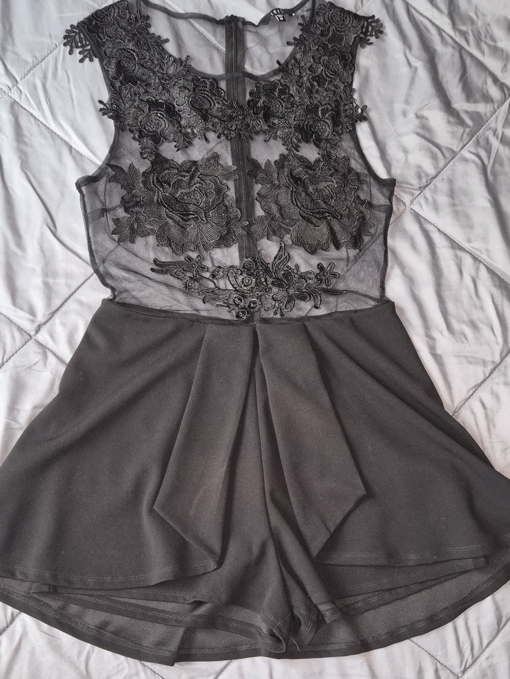 Black Sheer Embroidered Romper
